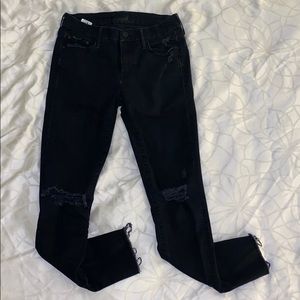 MOTHER Denim Black Looker Ankle Fray Jeans